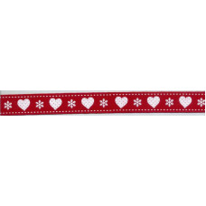 Cinta Navideña Roja con Corazones y Copos de Nieve Blancos Cinta Navideña Roja con Corazones y Copos de Nieve Blancos