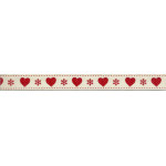 Nastro in Cotone Panna con Cuori e Fiocchi di Neve Rossi