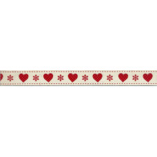 Cinta Navideña Crema con Corazones y Copos de Nieve Rojos Cinta Navideña Crema con Corazones y Copos de Nieve Rojos