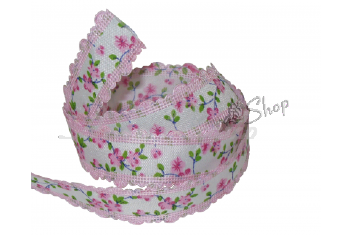 Pink Ribbon with Flowers - Width 25mm Pink Ribbon with Flowers - Width 25mm