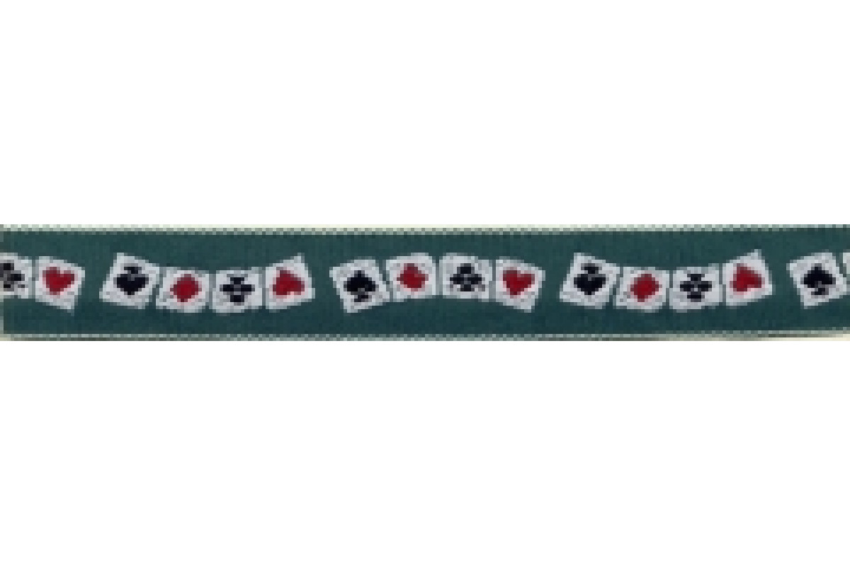 Jacquart Ribbon - Playing Cards - Green - Width 2 cm Jacquart Ribbon - Playing Cards - Green - Width 2 cm