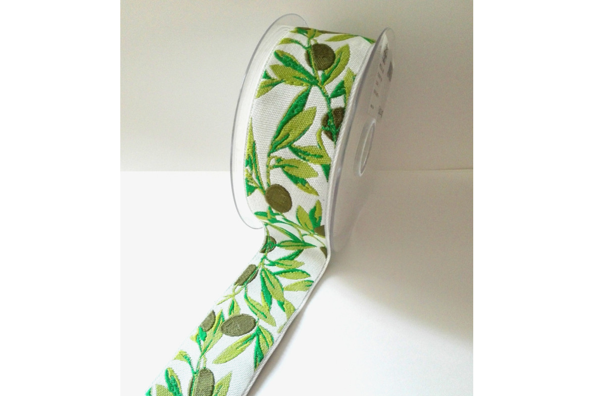 Jacquard Ribbon - Olives -  Width 5 cm