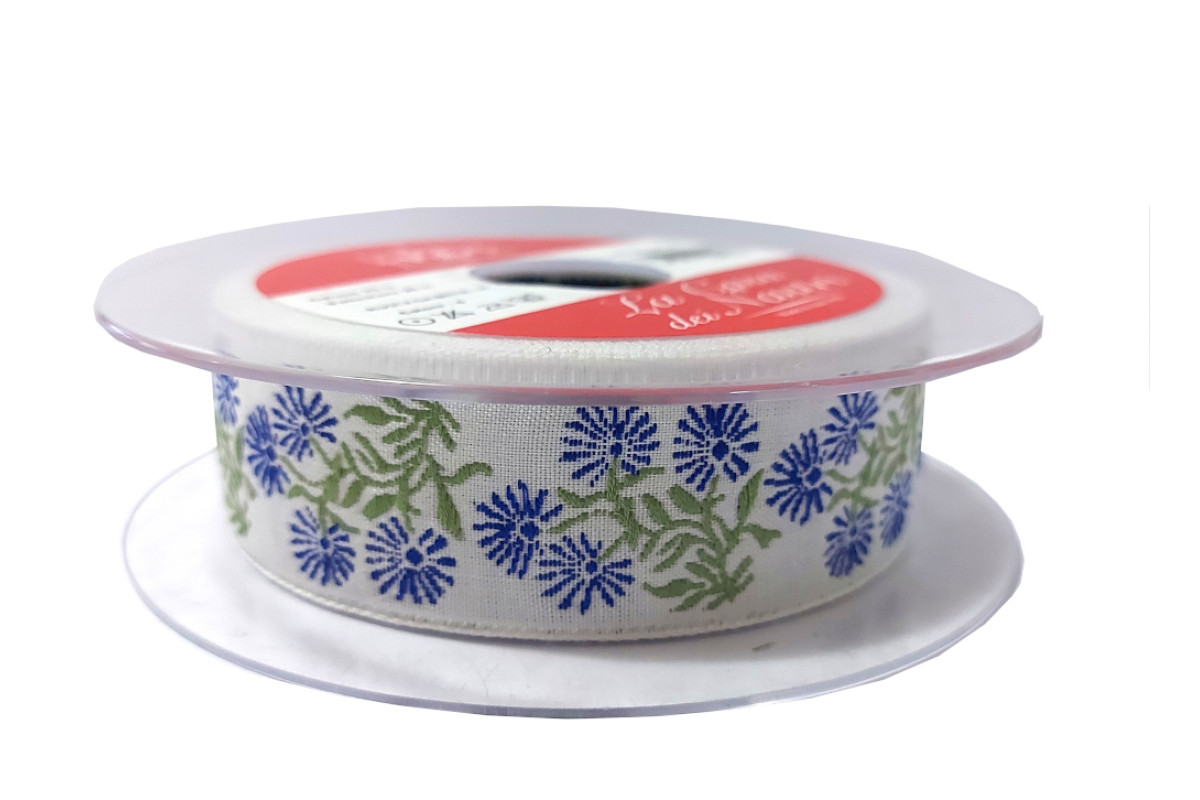 Nastro Jacquard - Fiori Blu - Altezza 30 mm Nastro Jacquard - Fiori Blu - Altezza 30 mm