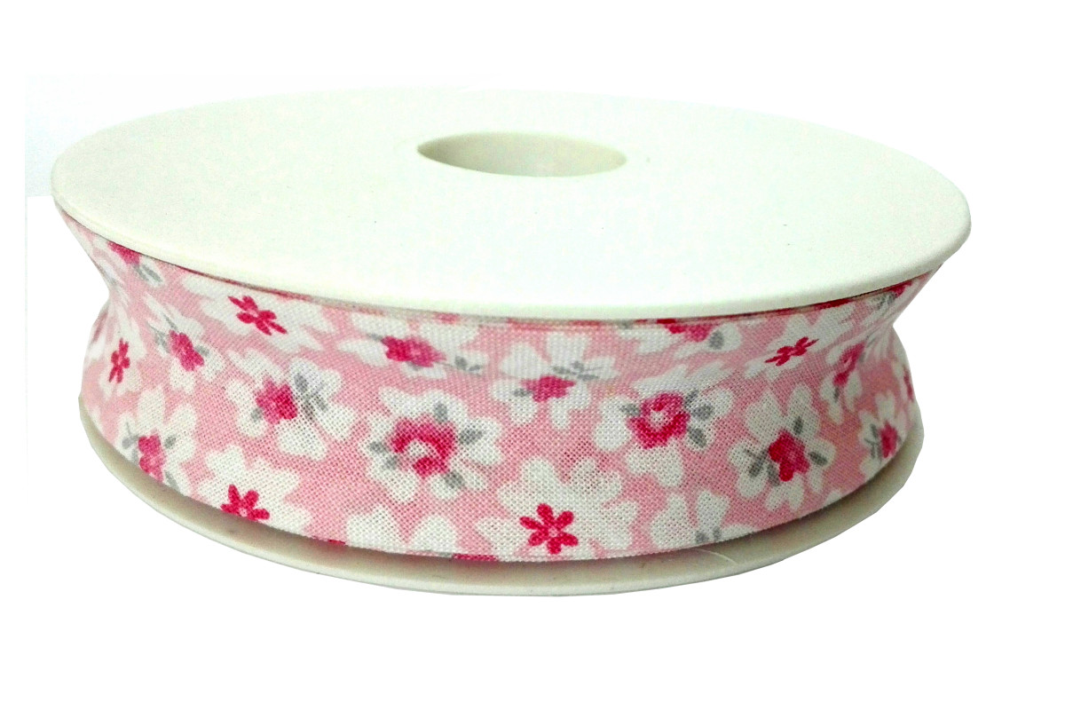 Cotton Bias - Width 25mm - Pink Flowers Cotton Bias - Width 25mm - Pink Flowers
