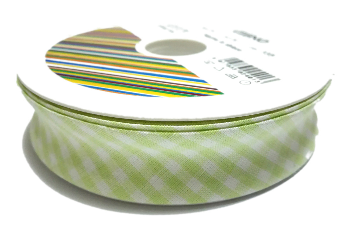 Nastro Sbieco in Cotone - Altezza 25mm - Quadri Verde Mela e Bianco Nastro Sbieco in Cotone - Altezza 25mm - Quadri Verde Mela e Bianco