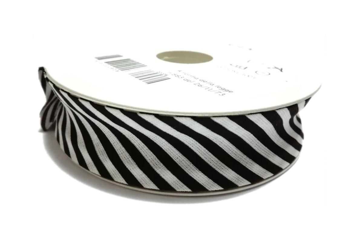 Nastro Sbieco in Cotone - Altezza 25mm - Righe Nere e Bianche