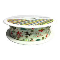 Nastro Sbieco in Cotone - Altezza 25mm - Renne e Fiocchi di Neve