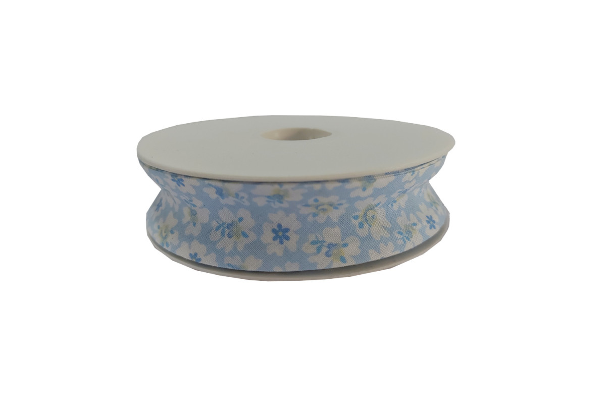 Cotton Bias - Width 25mm - Light Blue Flowers Cotton Bias - Width 25mm - Light Blue Flowers