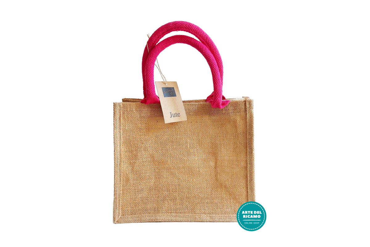 Small Jute Bag - Fuxia Handles