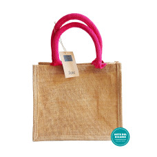 Borsa in Juta Piccola - Manici Fuxia Borsa in Juta Piccola - Manici Fuxia