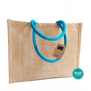 Small Jute Bag - Turquoise Handles