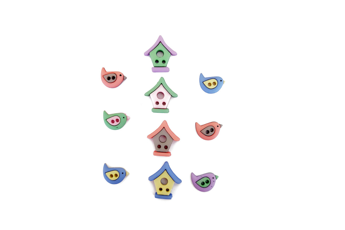 Botones Decorativos - Pajaros con Casitas