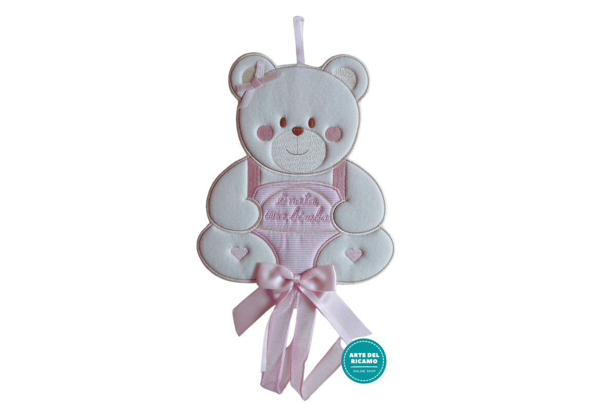 Coccarda Nascita con Orsetto Colore Rosa Coccarda Nascita con Orsetto Colore Rosa