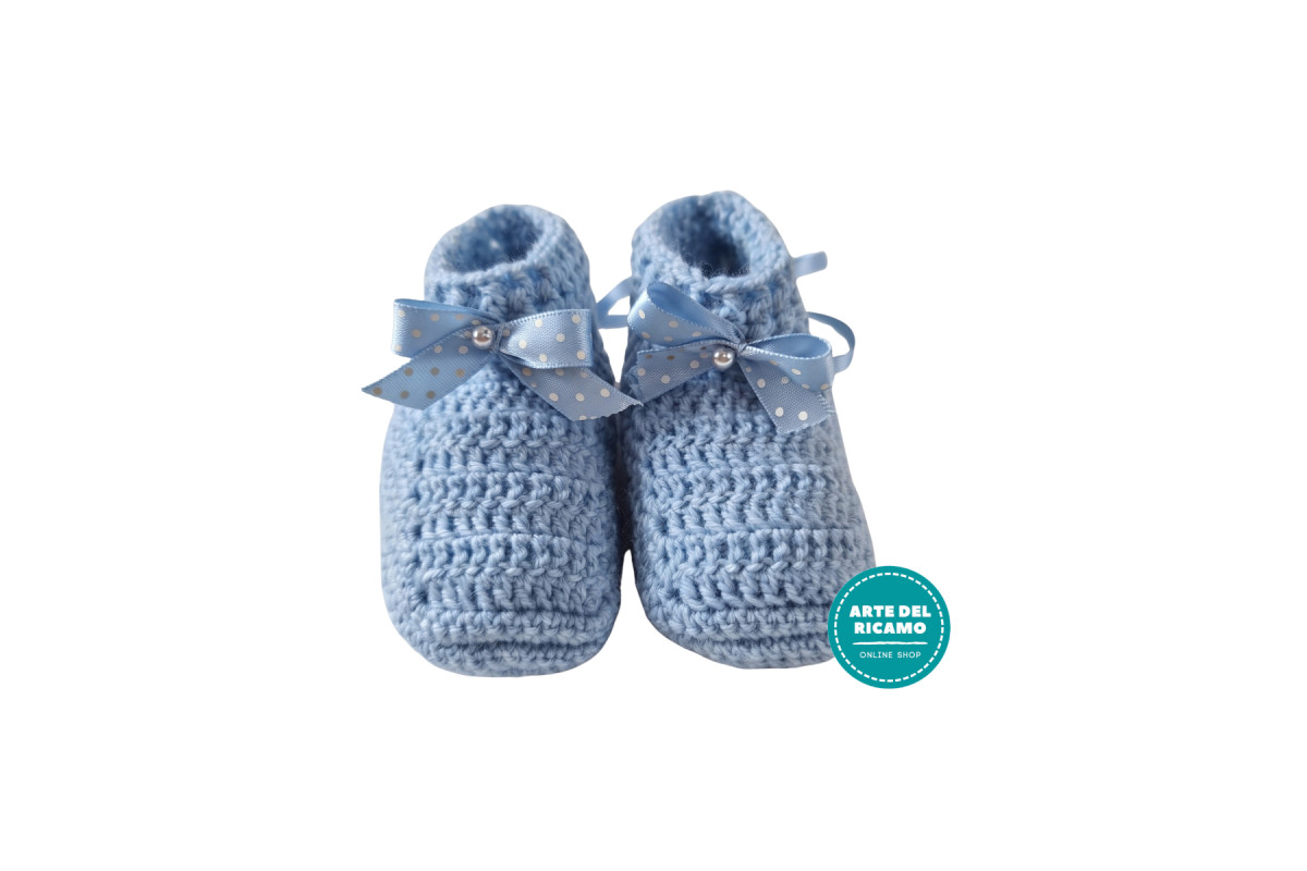 Scarpine Neonato Uncinetto - Fiocco Azzurro
