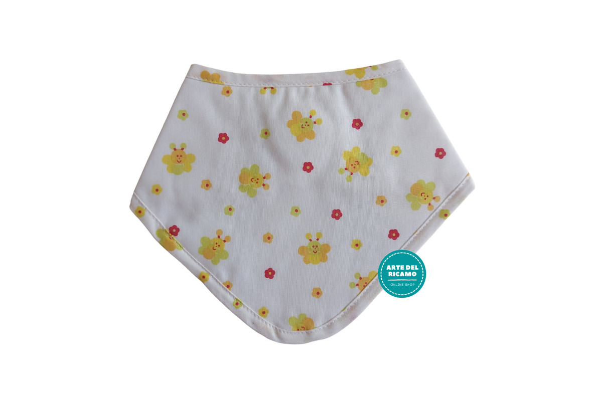 Bandana Baby Bib - Flowers and Bees - Color White Bandana Baby Bib - Flowers and Bees - Color White