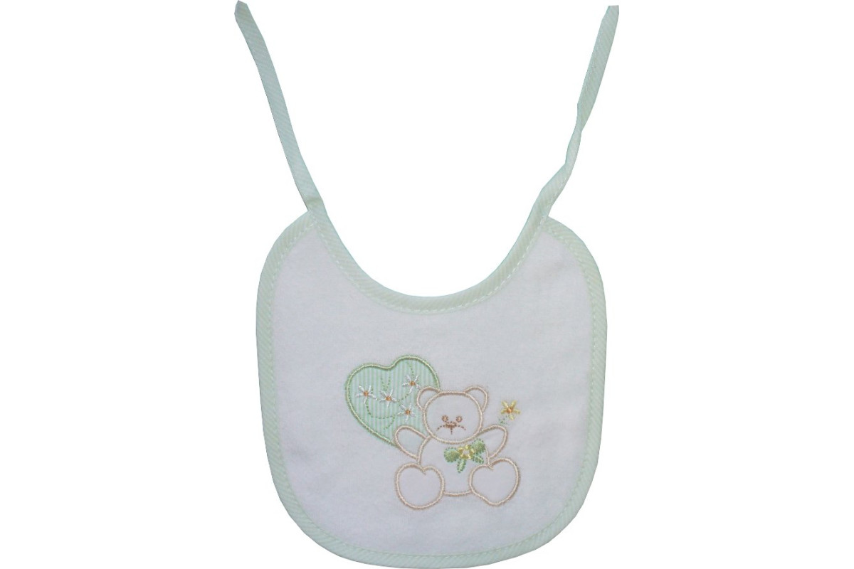 Light Green Baby Bib - Teddy Bear with Heart