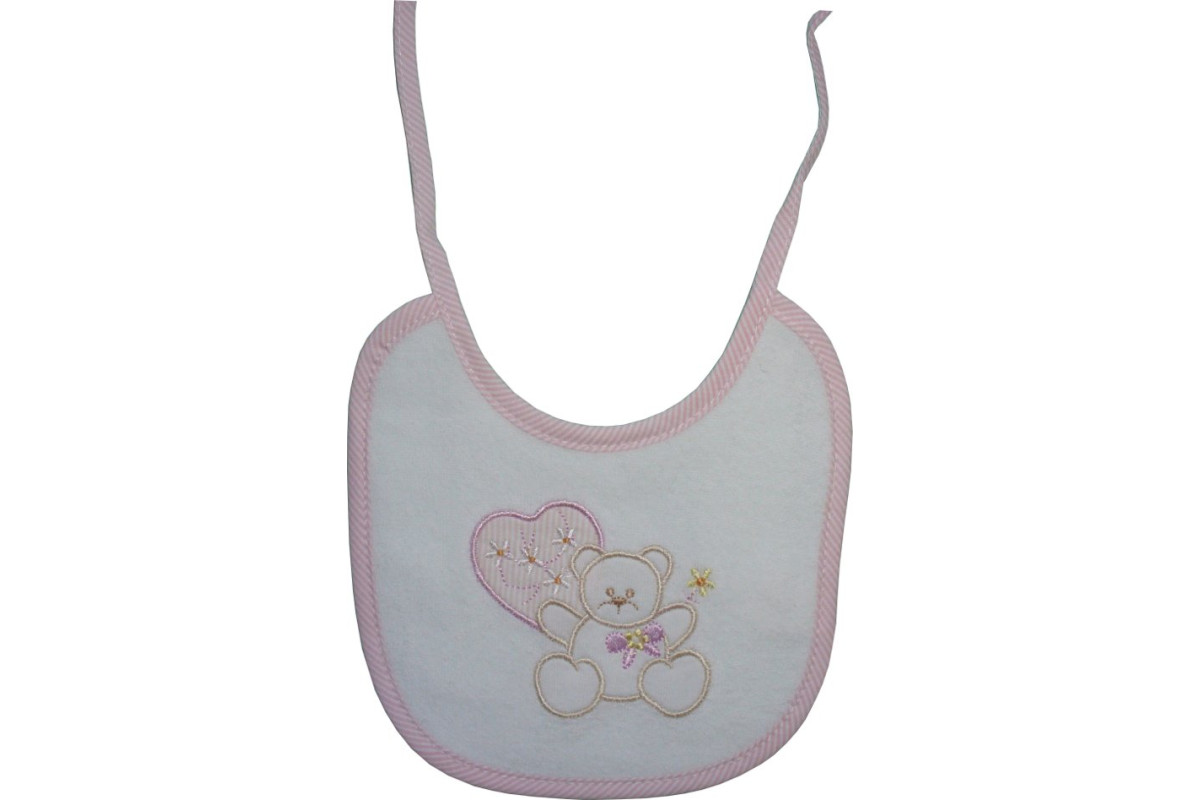 Pink Baby Bib - Teddy Bear with Heart