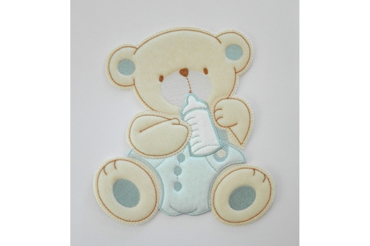 Iron-on Patch - Teddy Bear with Feeding Bottle - Light Blue Iron-on Patch - Teddy Bear with Feeding Bottle - Light Blue