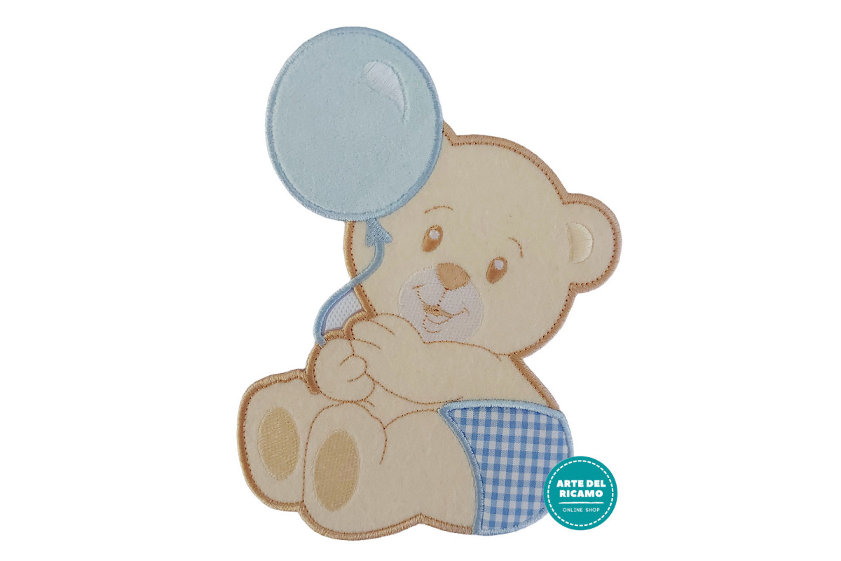 Iron-on Patch - Teddy Bear with Balloon - Light Blue Iron-on Patch - Teddy Bear with Balloon - Light Blue