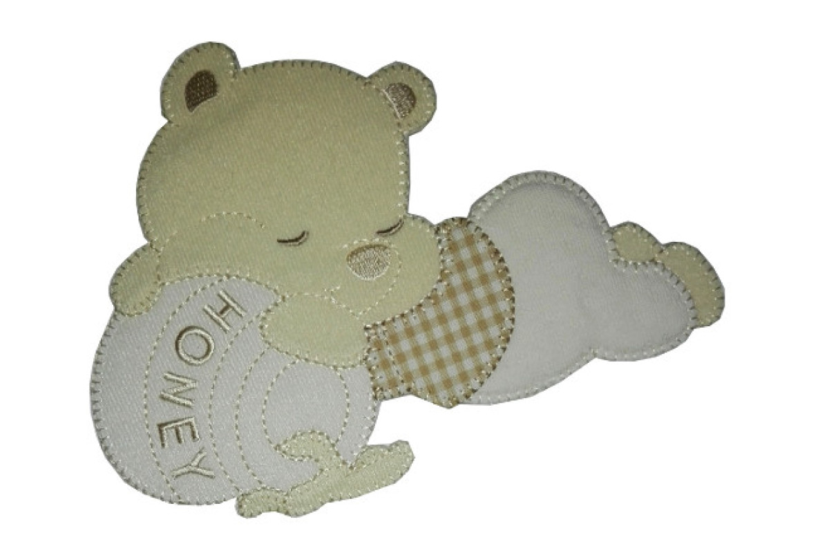 Teddy Bear with Honey Jar Iron-on Patch - Cream Teddy Bear with Honey Jar Iron-on Patch - Cream
