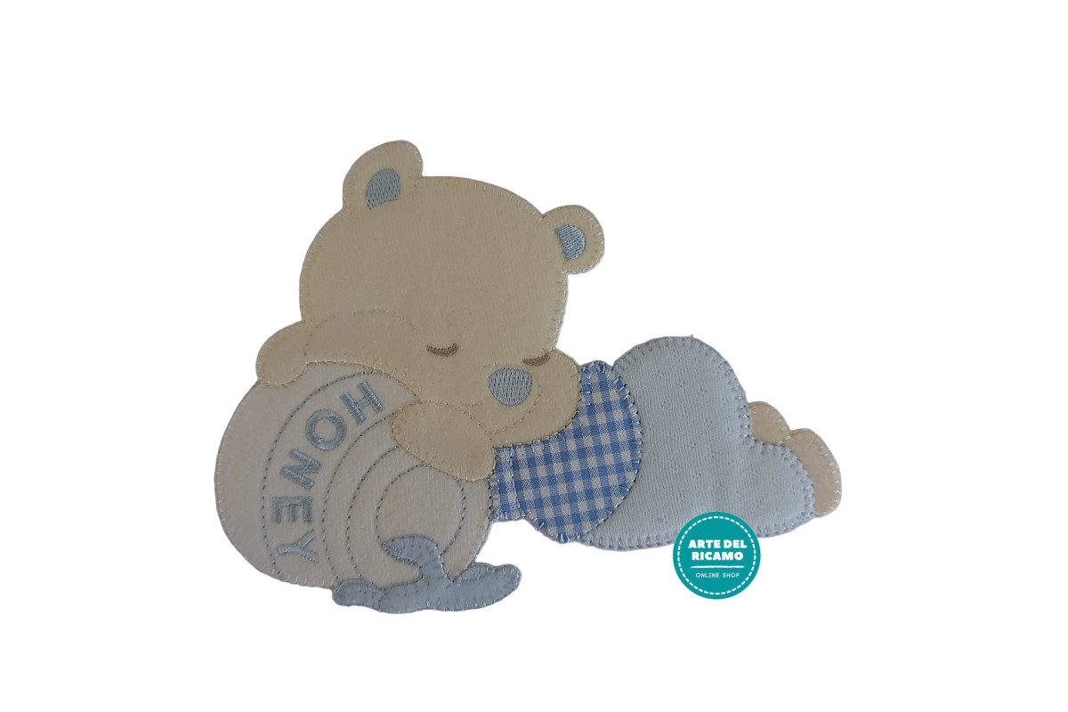 Teddy Bear with Honey Jar Iron-on Patch - Light Blue Teddy Bear with Honey Jar Iron-on Patch - Light Blue