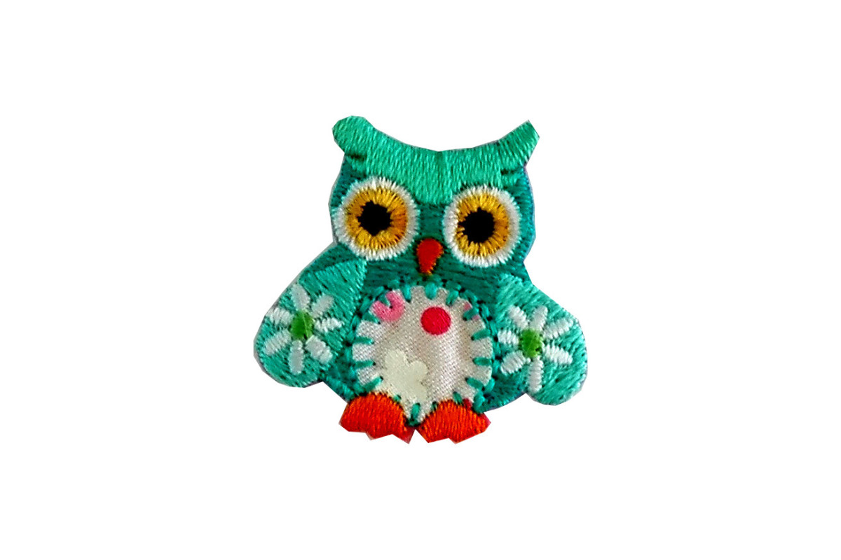 Iron-on Embroidery Sticker - Light Blue Owl with Little Daisies Iron-on Embroidery Sticker - Light Blue Owl with Little Daisies