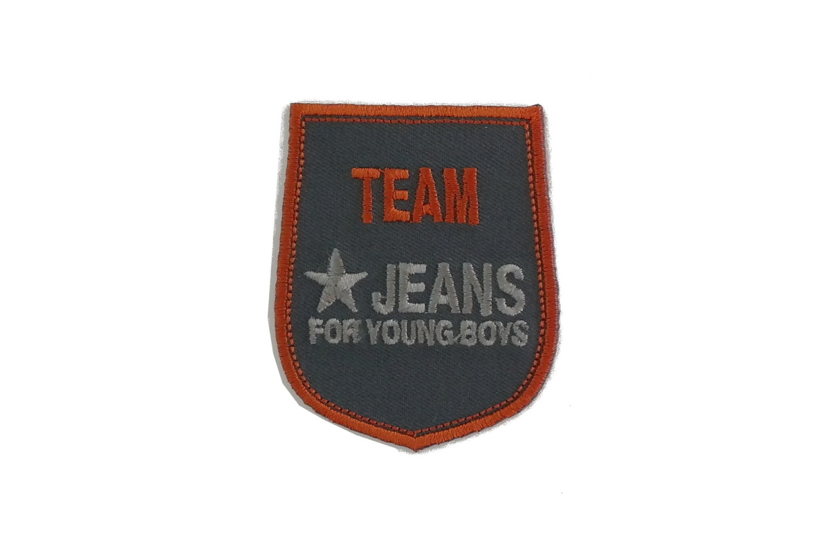 Shield Iron-on Embroidery Sticker - Team Jeans - Color Grey and Orange Shield Iron-on Embroidery Sticker - Team Jeans - Color Grey and Orange