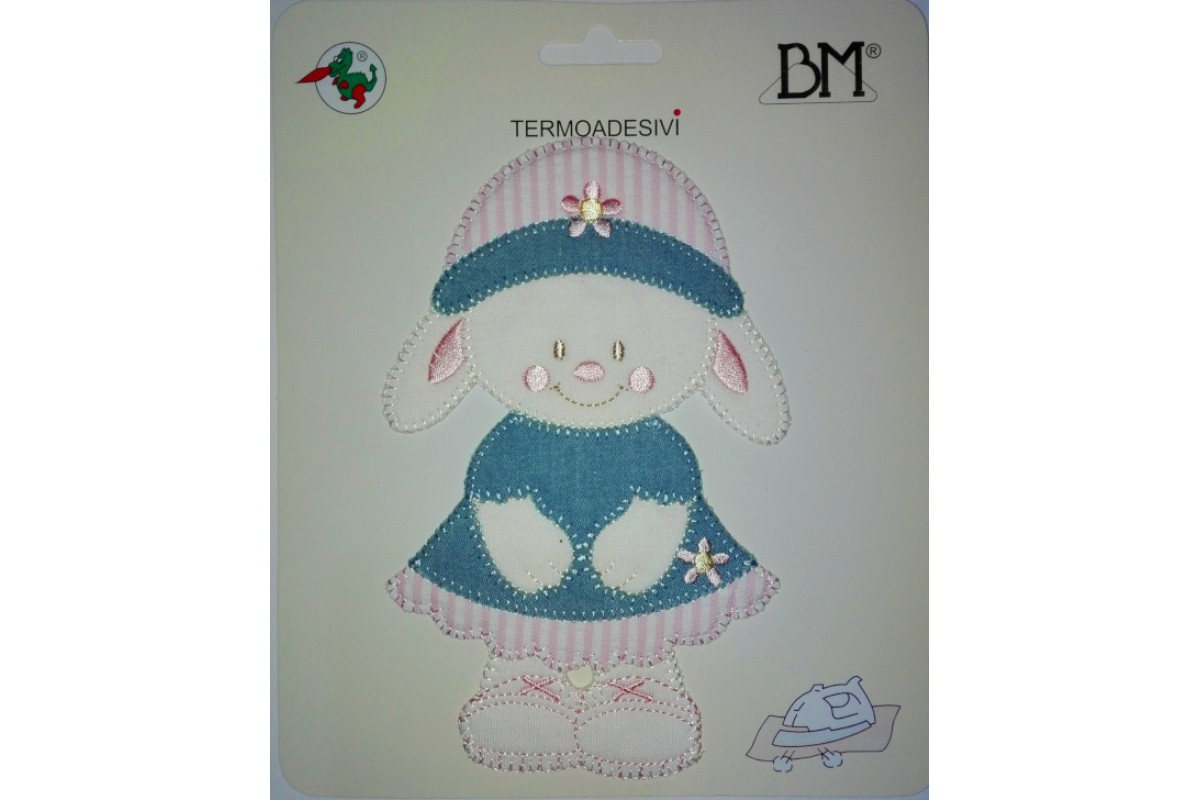 Iron-on Patch - Bunny with Jeans Hat and Dress - Pink Iron-on Patch - Bunny with Jeans Hat and Dress - Pink