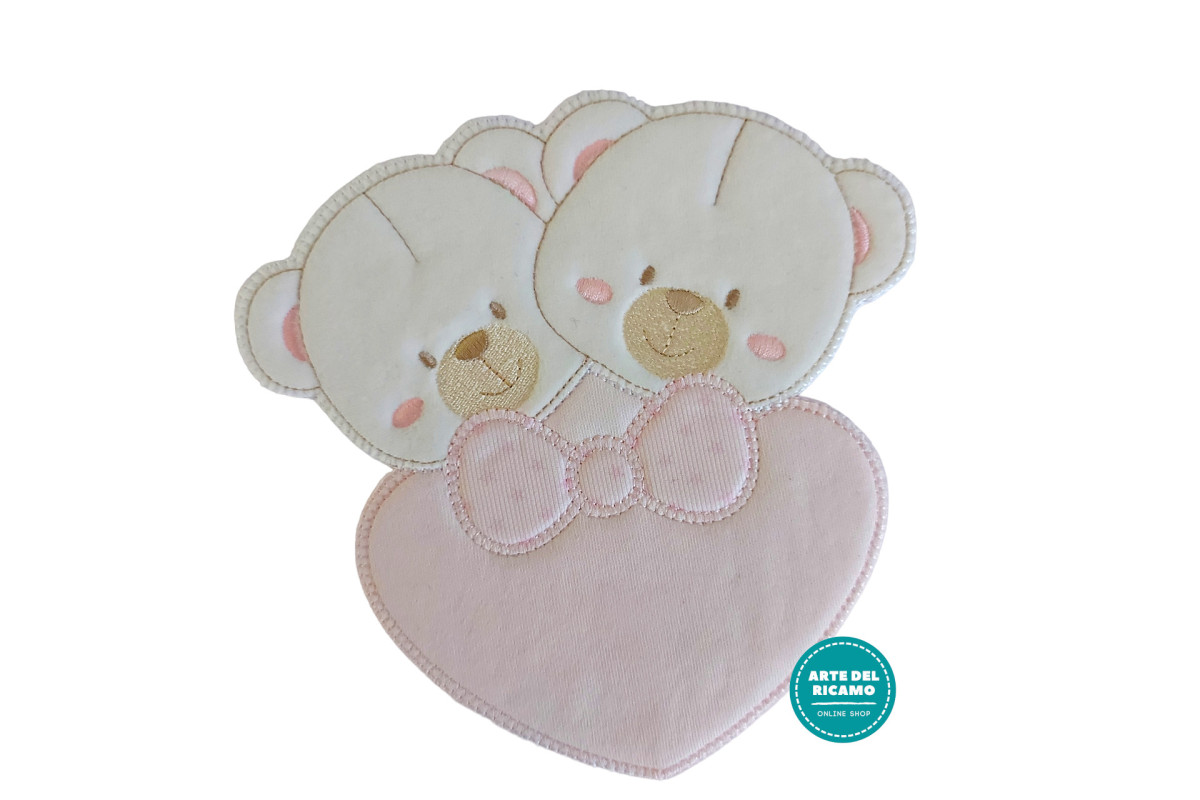 Pegatina Termo-adhesiva - Osos Gmelos con Corazon - Rosa Pegatina Termo-adhesiva - Osos Gmelos con Corazon - Rosa