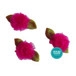 Organza Rose with Embroidered Leaves - Fuxia Color Organza Rose with Embroidered Leaves - Fuxia Color
