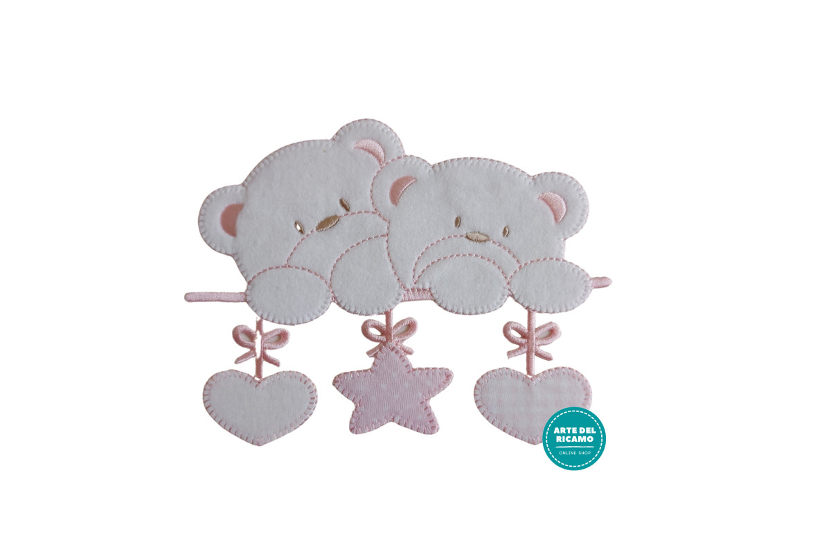 Pegatina Termoadhesiva - Ositos con Estrella y Corazones Rosa