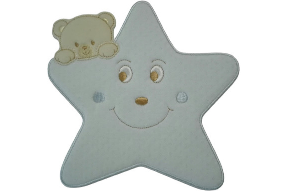 Iron-on Patch - Large Light Blue Star with Teddy Bear