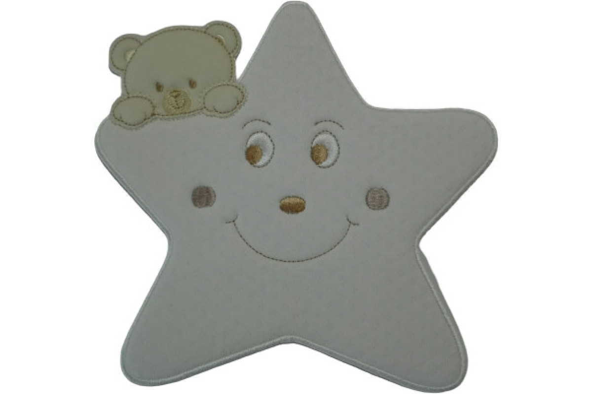 Iron-on Patch - Large Cream Star with Teddy Bear