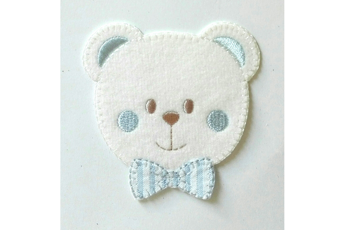 Iron-on Patch - Teddy Bear Face - Light Blue