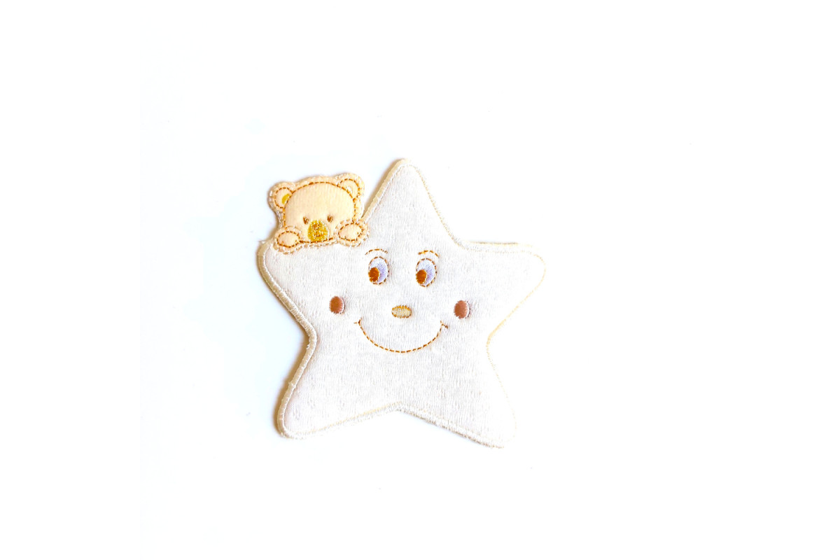 Iron-on Patch - Cream Star with Teddy Bear Iron-on Patch - Cream Star with Teddy Bear