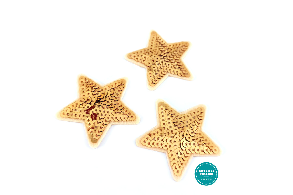 Pegatina Termo-adhesiva con Paillettes - Estrella Oro Pegatina Termo-adhesiva con Paillettes - Estrella Oro