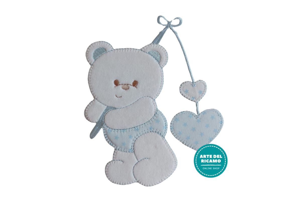 Iron-on Patch - Teddy Bear Peach Hearts - Light Blue Iron-on Patch - Teddy Bear Peach Hearts - Light Blue