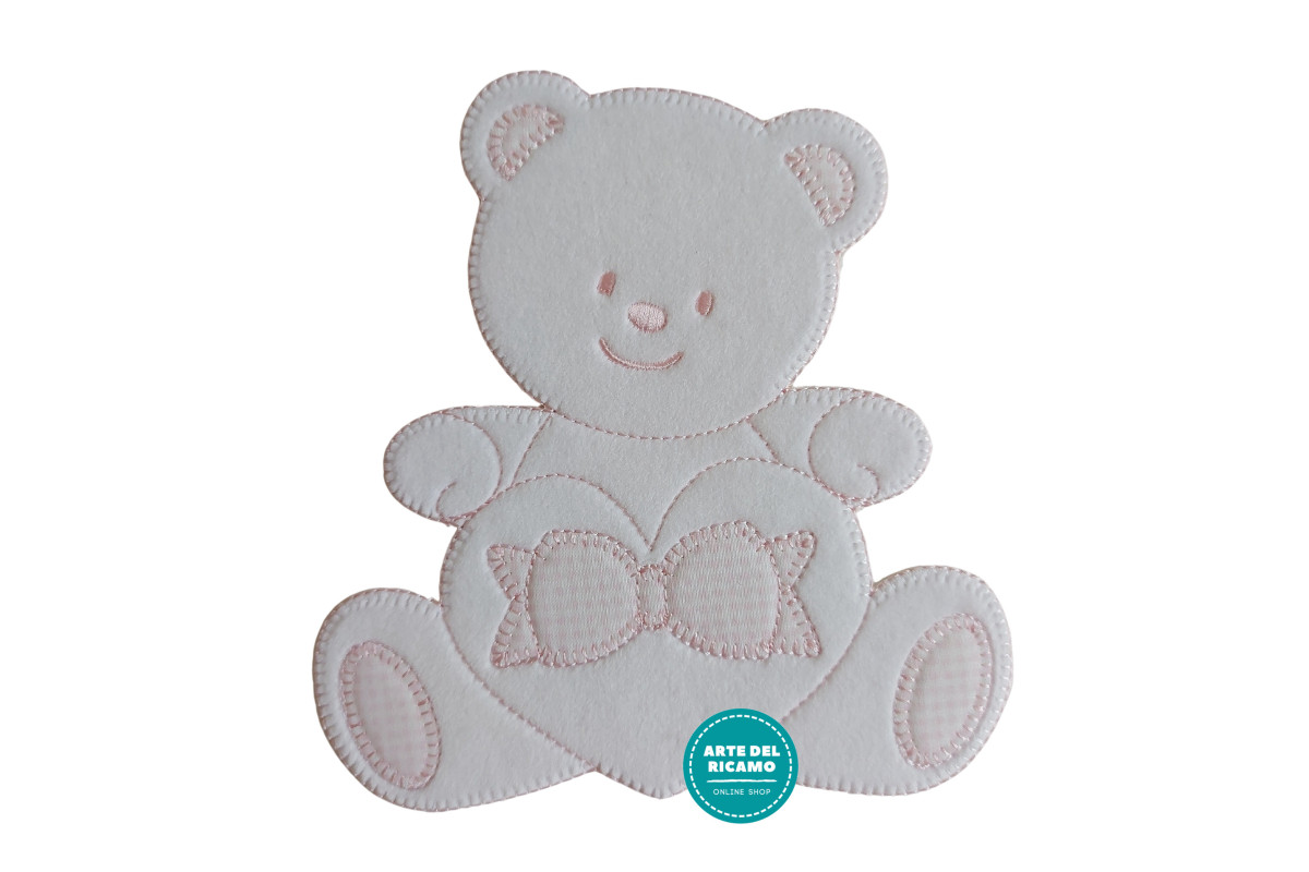 Iron-on Patch - Pink Teddy Bear with Heart and Ribbon Iron-on Patch - Pink Teddy Bear with Heart and Ribbon
