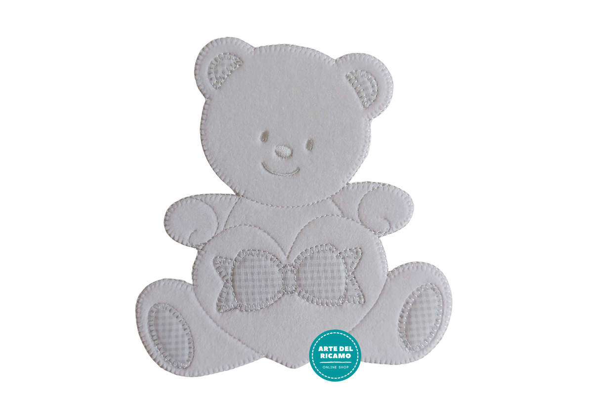 Iron-on Patch - Pearl Gray Teddy Bear with Heart and Ribbon Iron-on Patch - Pearl Gray Teddy Bear with Heart and Ribbon