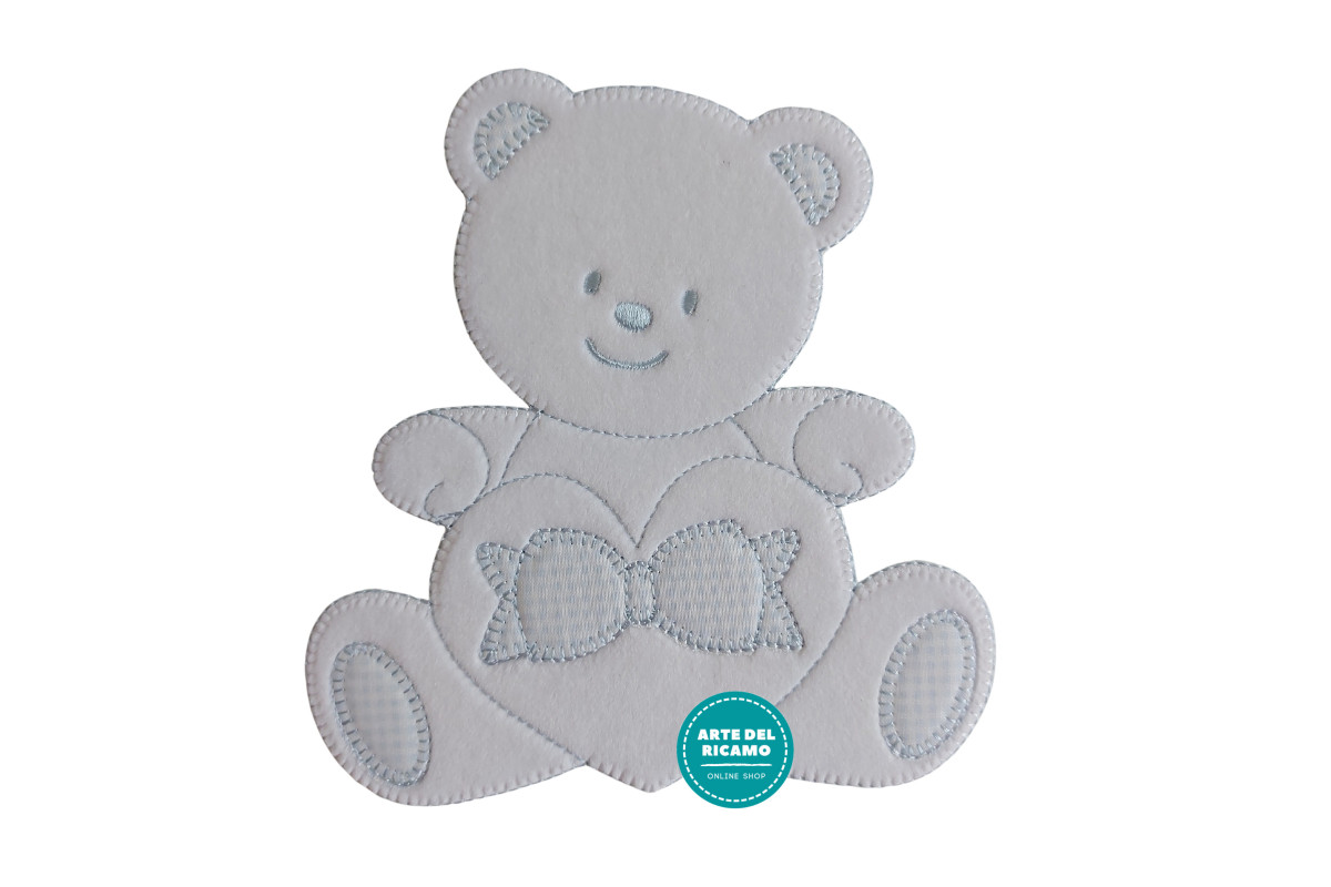 Iron-on Patch - Light Blue Teddy Bear with Heart and Ribbon Iron-on Patch - Light Blue Teddy Bear with Heart and Ribbon