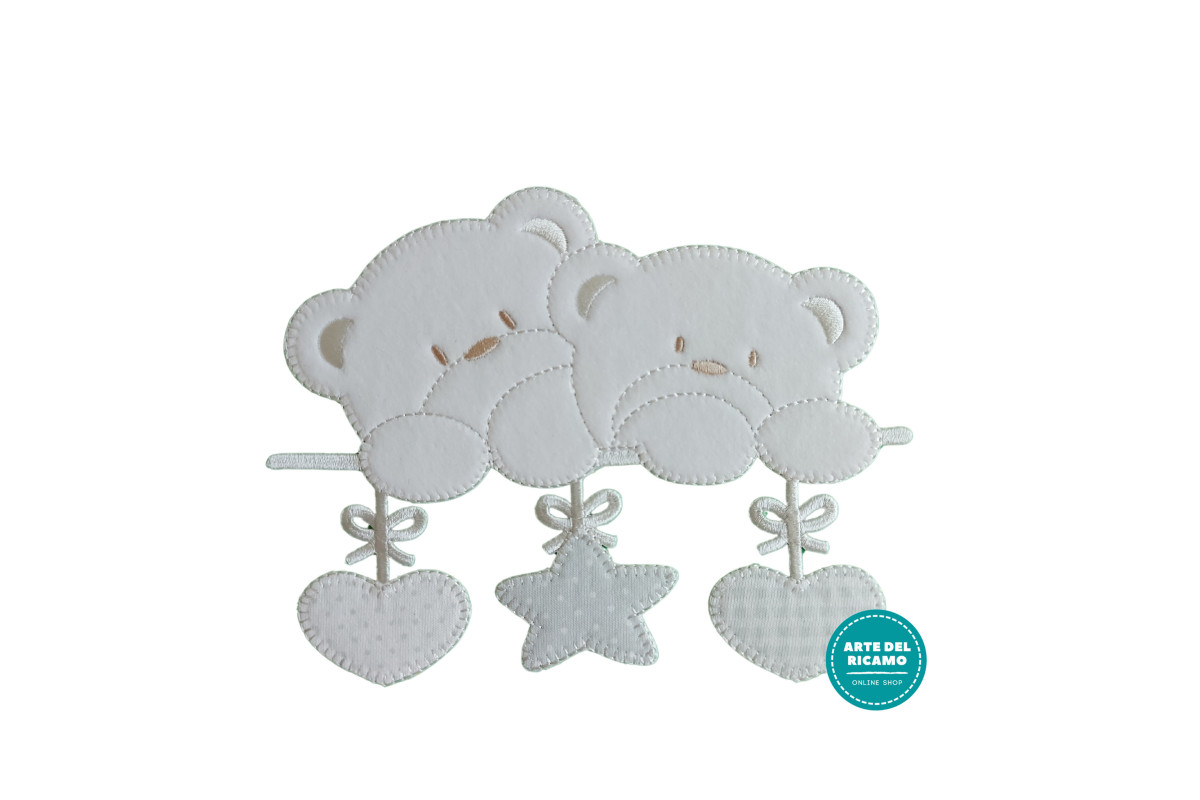 Iron-on Patch - Gray Pearl Teddy Bears with Star and Hearts