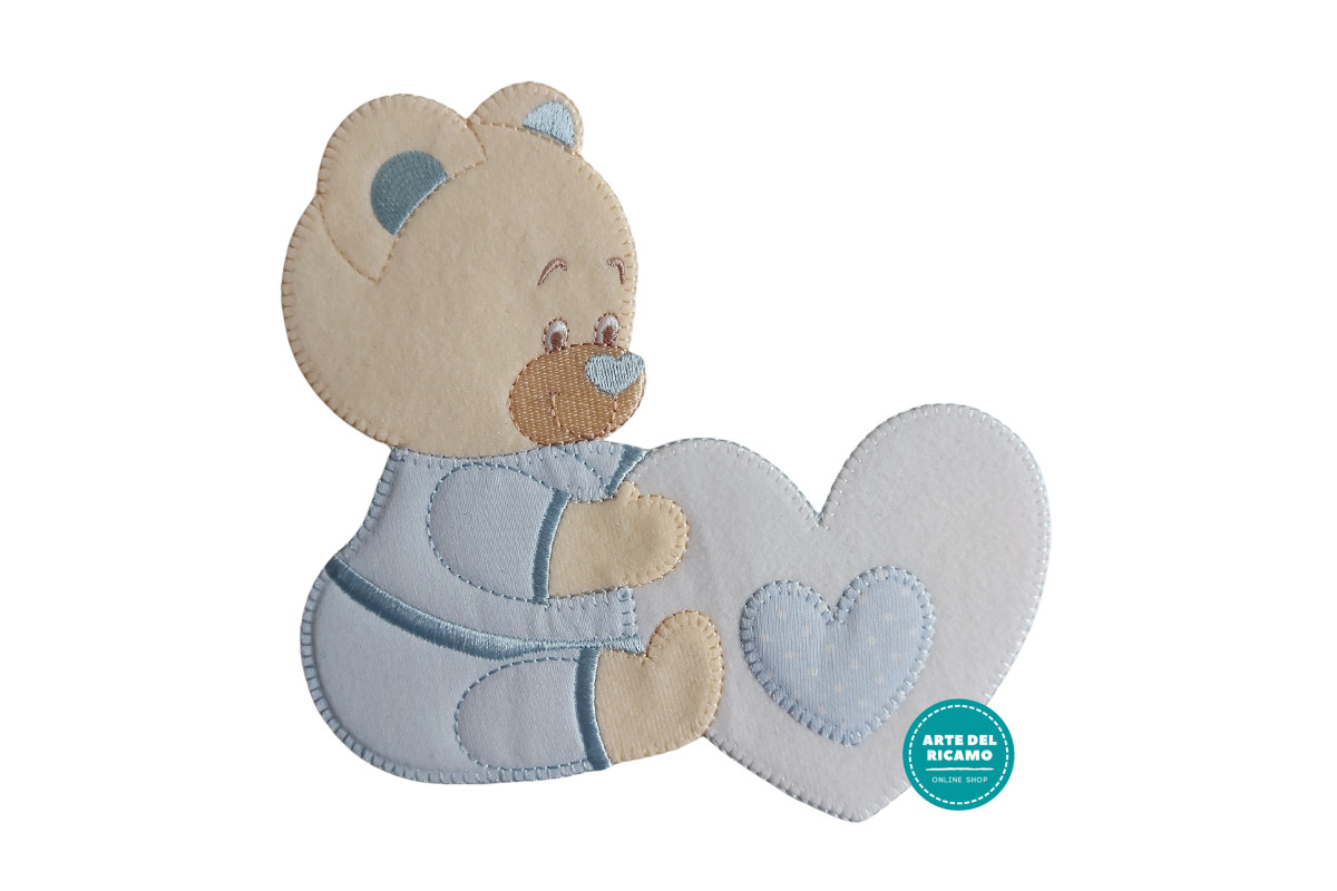 Iron-on Patch - Teddy Bear with a Light Blue Heart
