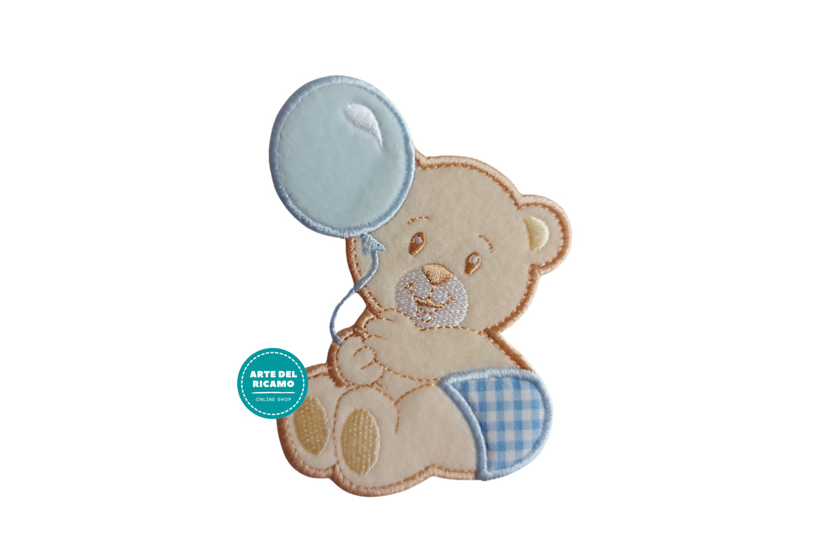 Iron-on Patch - Small Teddy Bear with Balloon - Light Blue Iron-on Patch - Small Teddy Bear with Balloon - Light Blue