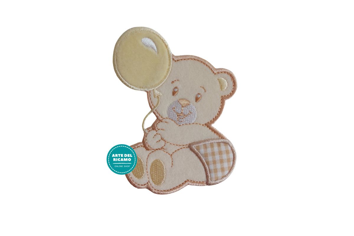 Iron-on Patch - Small Teddy Bear with Balloon - Cream Iron-on Patch - Small Teddy Bear with Balloon - Cream