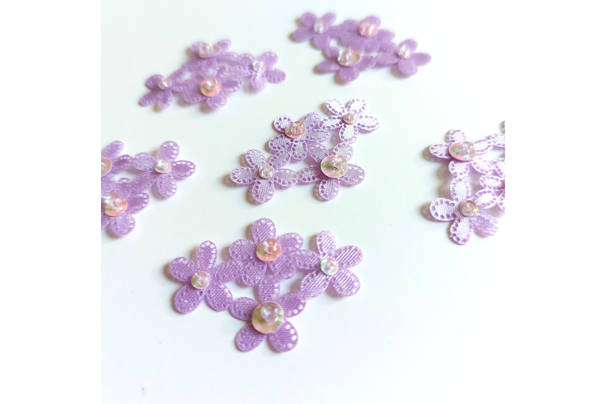 Iron-on Embroidery Sticker - Lilac Flowers with Strass Iron-on Embroidery Sticker - Lilac Flowers with Strass