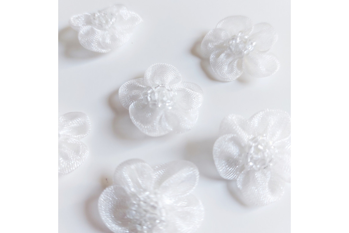 Fiore Organza con Perline - Bianco