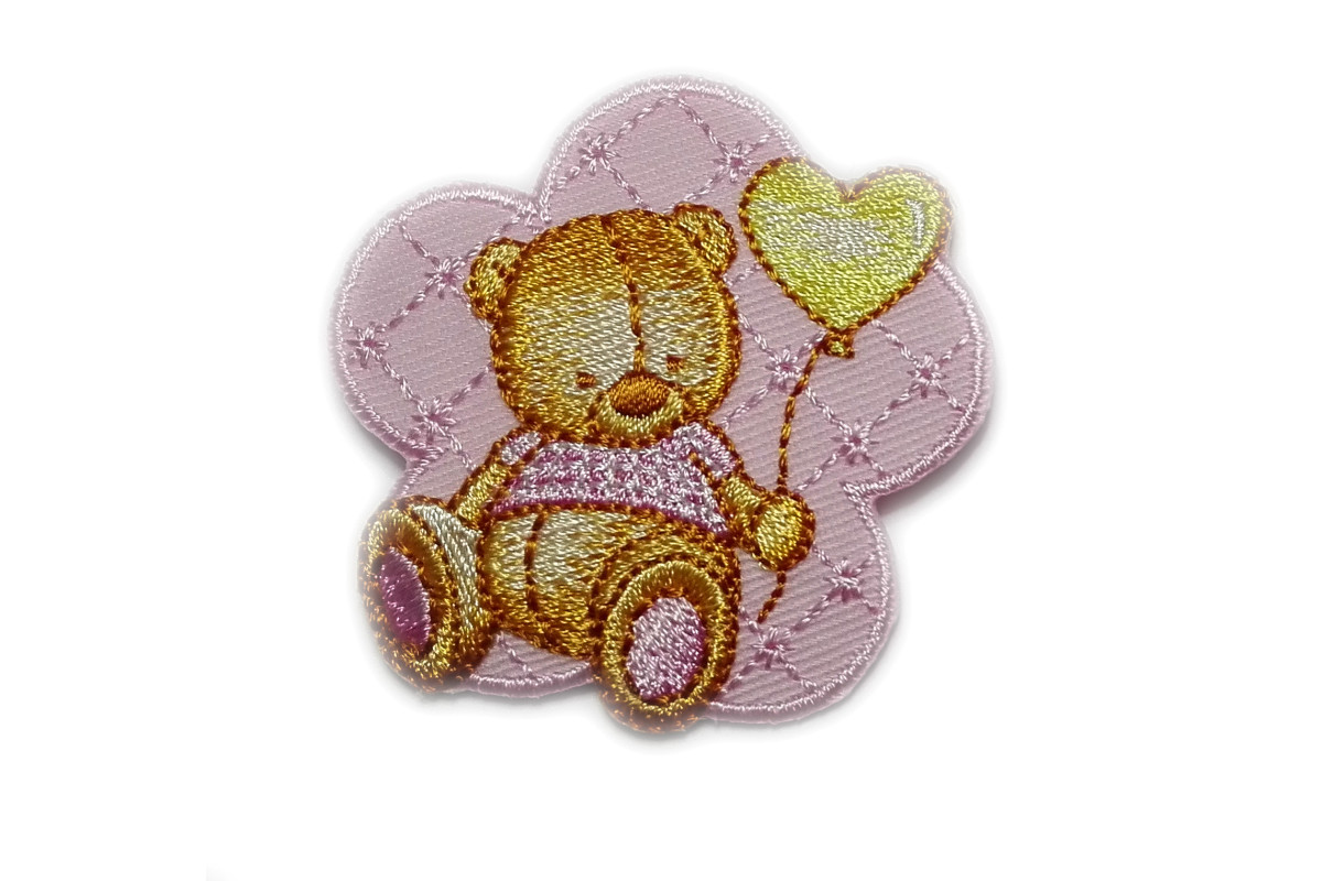 Iron-on Patch - Teddy Bear on Pink Flower Iron-on Patch - Teddy Bear on Pink Flower