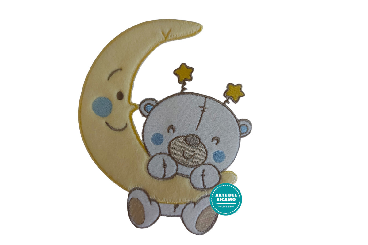 Marbet Iron-on Patch - Light Blue Moon with Teddy Bear Marbet Iron-on Patch - Light Blue Moon with Teddy Bear