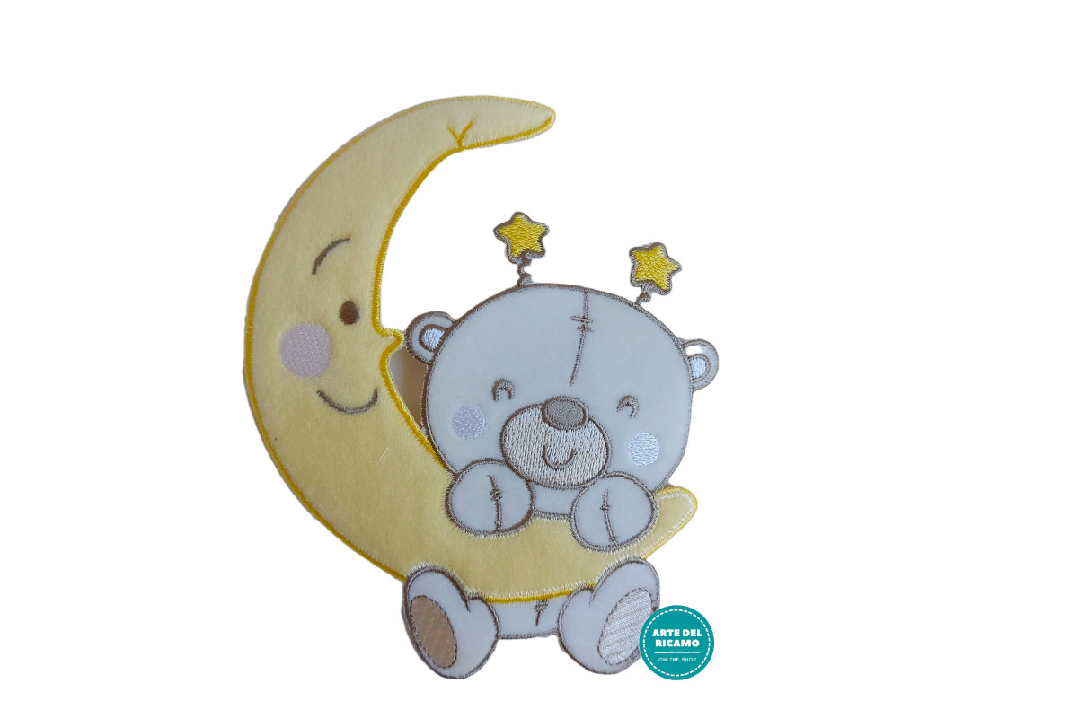 Marbet Iron-on Patch - Moon with Teddy Bear Marbet Iron-on Patch - Moon with Teddy Bear