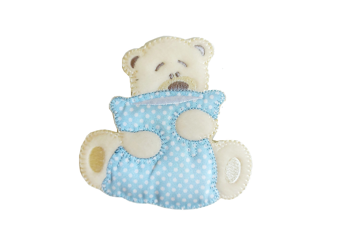Marbet Iron-on Patch - Light Blue Teddy Bear with Pillow Marbet Iron-on Patch - Light Blue Teddy Bear with Pillow